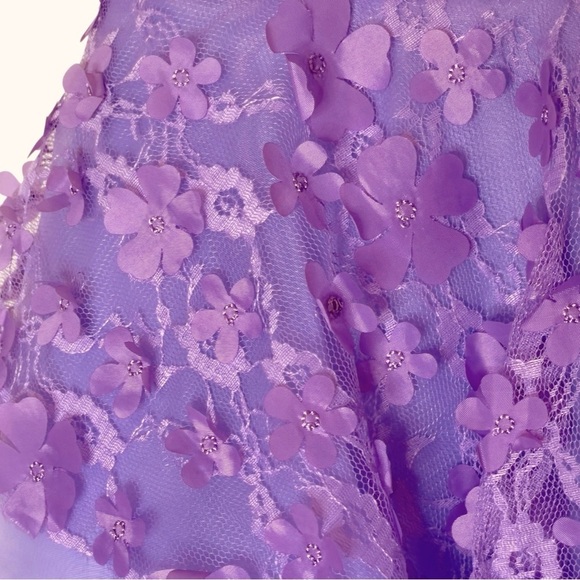 Girls Lilac 3D Floral Lace & Tulle Gown w/ Satin Bow NINJXD Pageant Dress - Picture 12 of 16